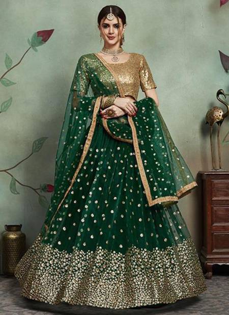 Dark Green Colour ARYA EUPHORIA VOL 2 Designer Festive Party Wear Sequince Thread Soft Net Lehenga Choli Collection 2903